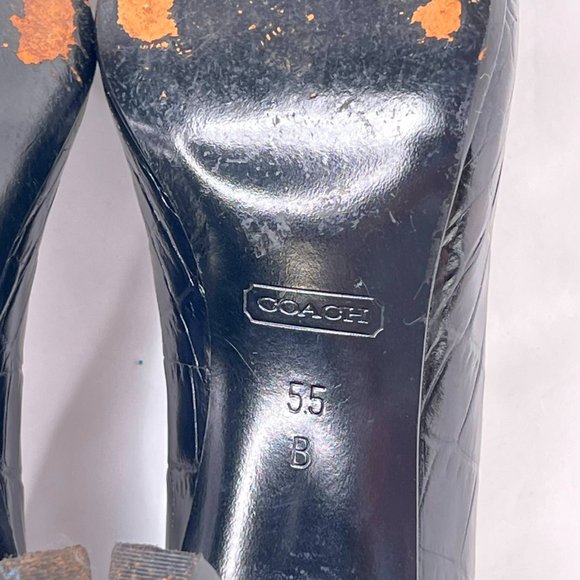 Coach Maxey Black Croc Embossed Leather Pumps Round Closed Toe Heels Size 5.5 - Picture 13 of 14